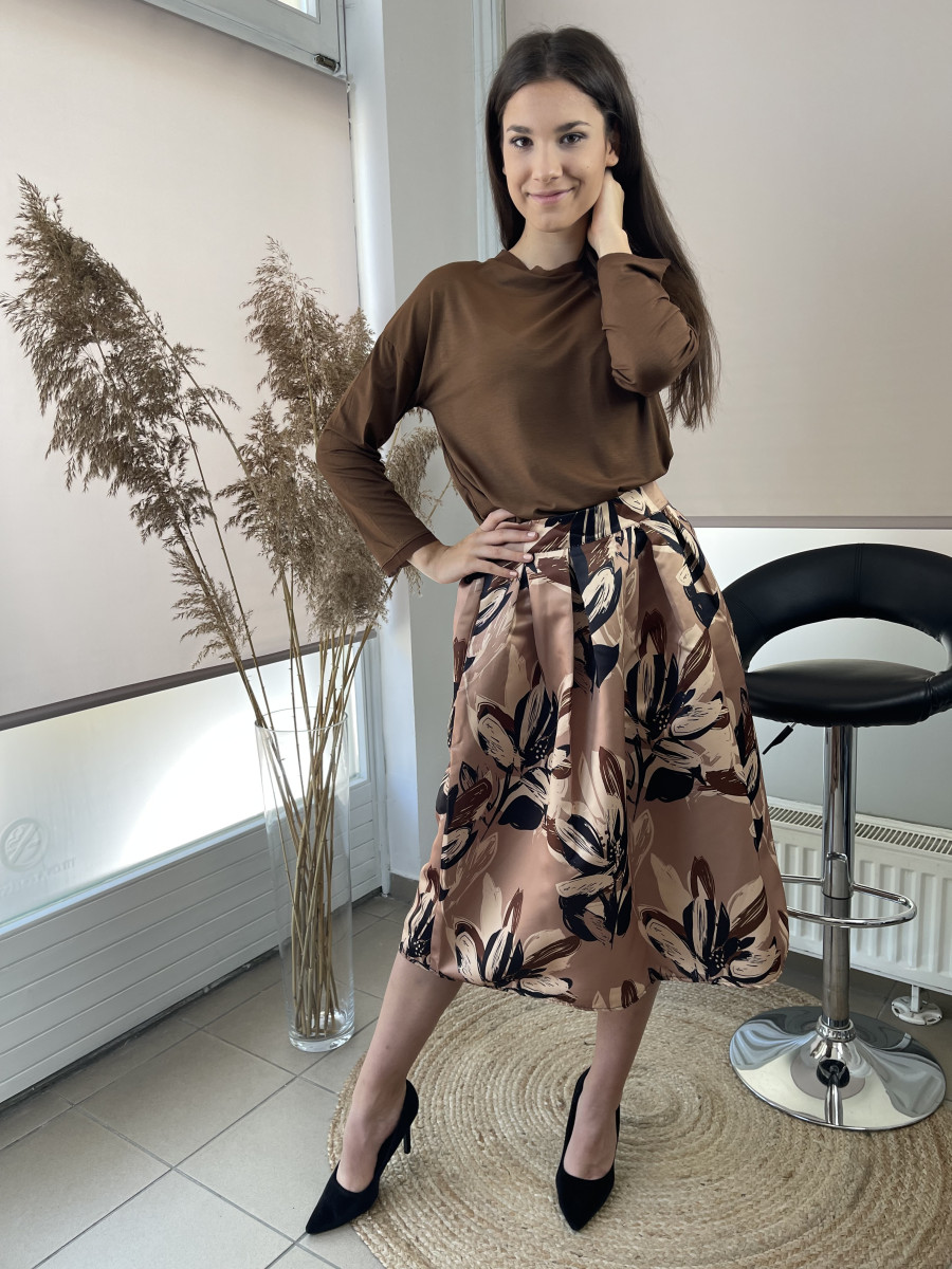 Bézs virágmintás A vonalú szoknya - bézs - Kép 1