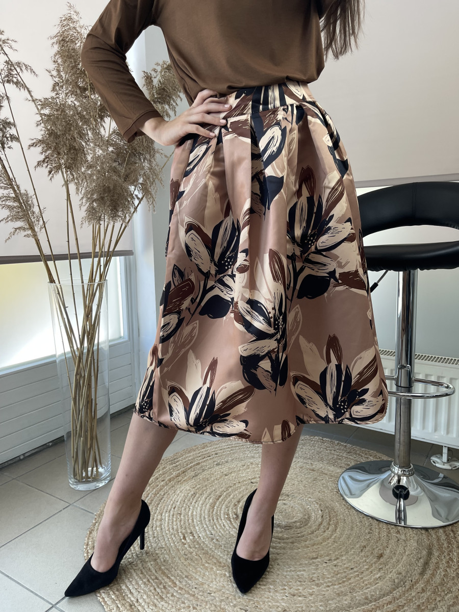 Bézs virágmintás A vonalú szoknya - bézs - Kép 3