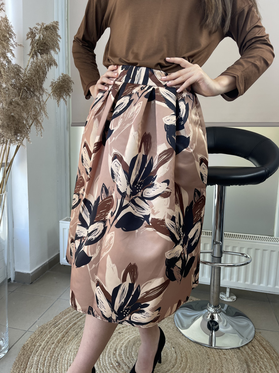 Bézs virágmintás A vonalú szoknya - bézs - Kép 2