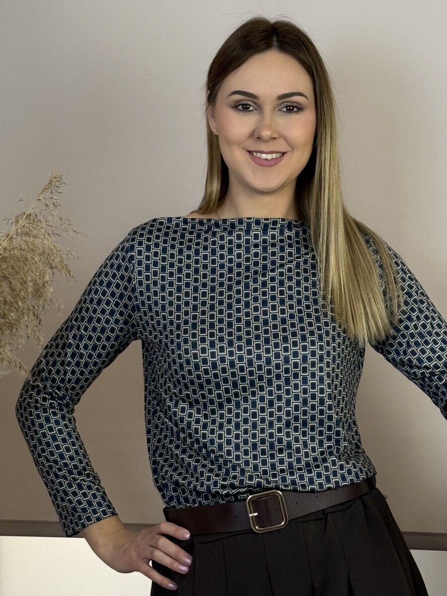 Csónak nyakú blúz - sötétkék - Kép 8