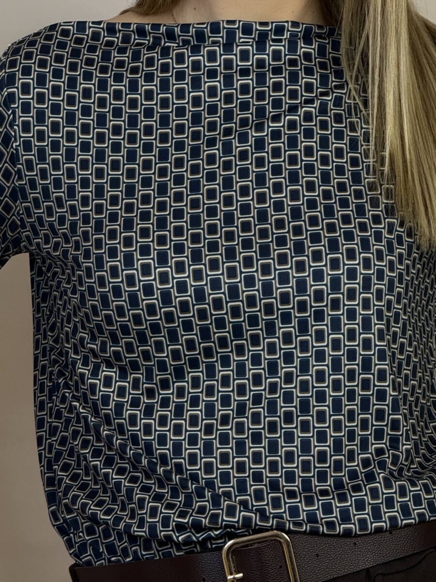 Csónak nyakú blúz - sötétkék - Kép 6