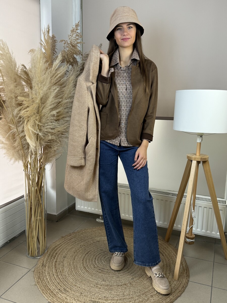 Gombos blúz - bézs - Kép 9