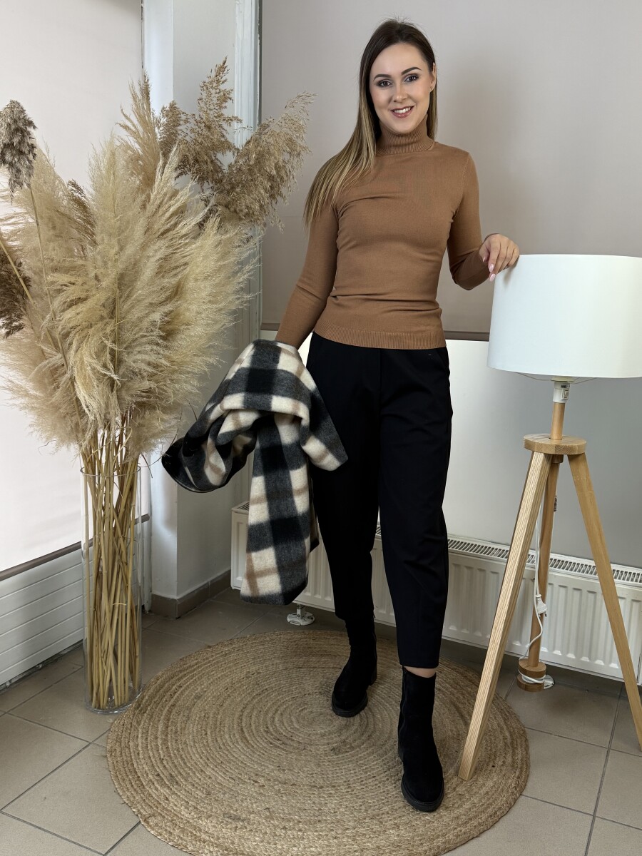 Vékony kötött garbó - barna - Kép 7