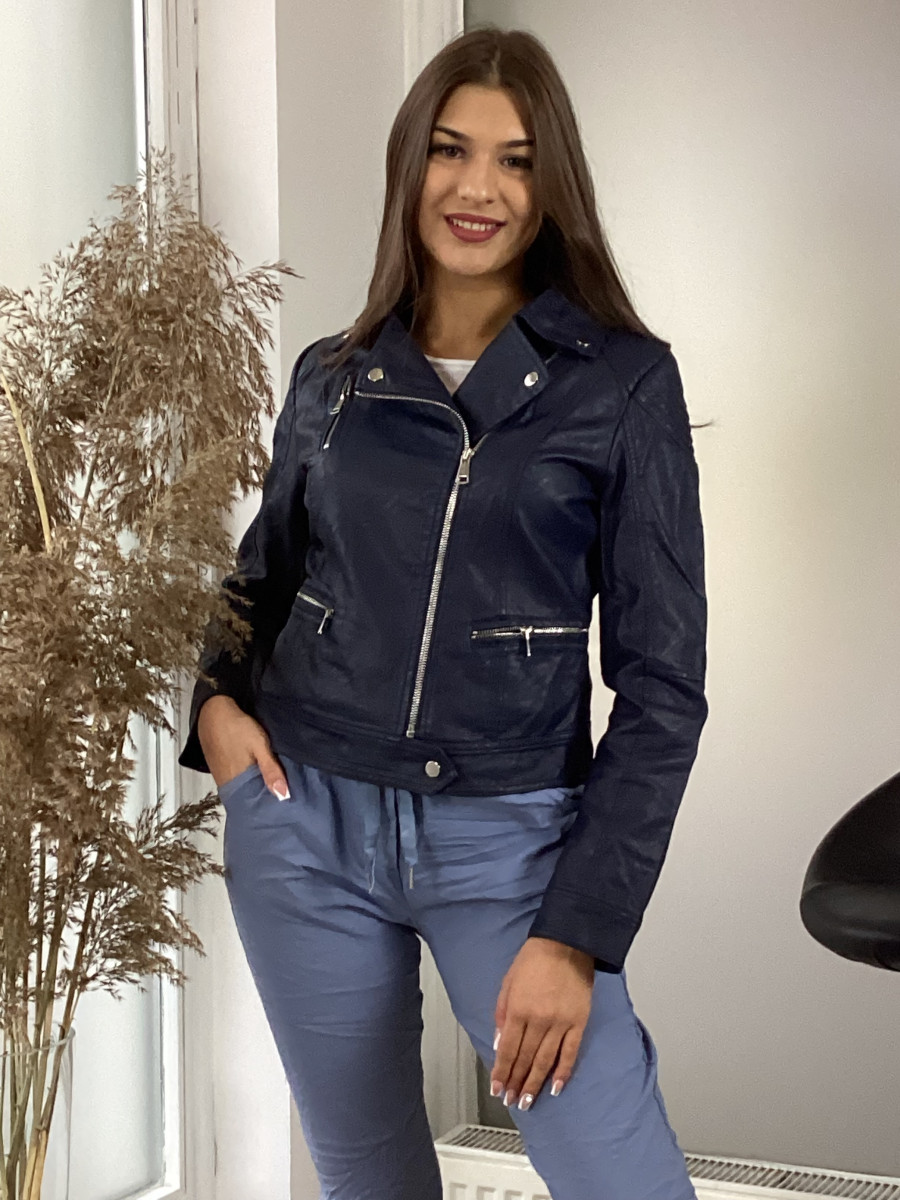 Galléros oldalt cipzáros kabát - sötétkék - Kép 3