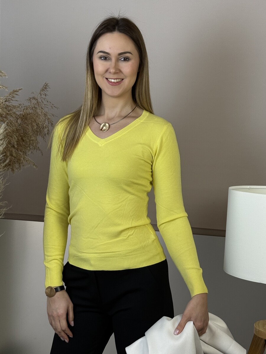 Passzés V nyakkivágású pulóver - sárga - Kép 2