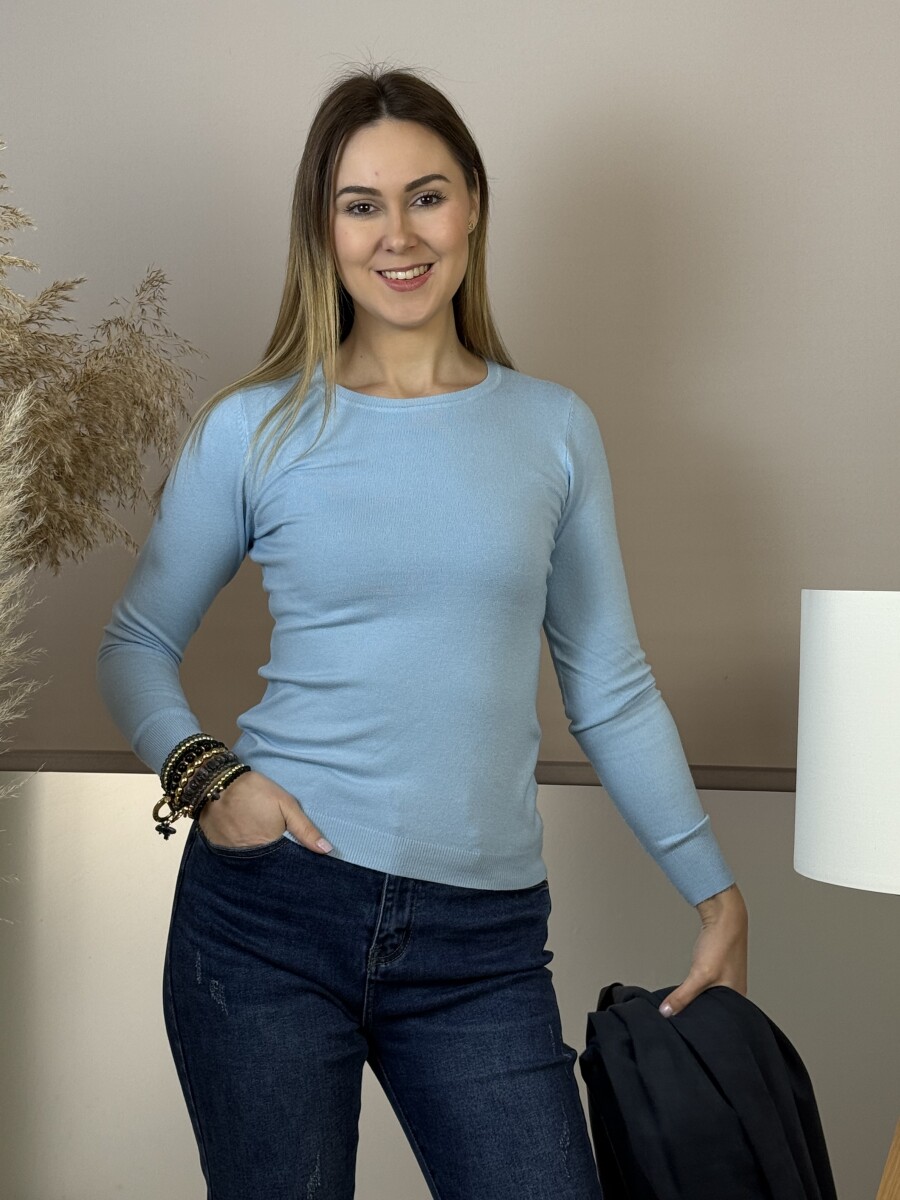 Passzés kereknyakú pulóver - világos kék - Kép 12
