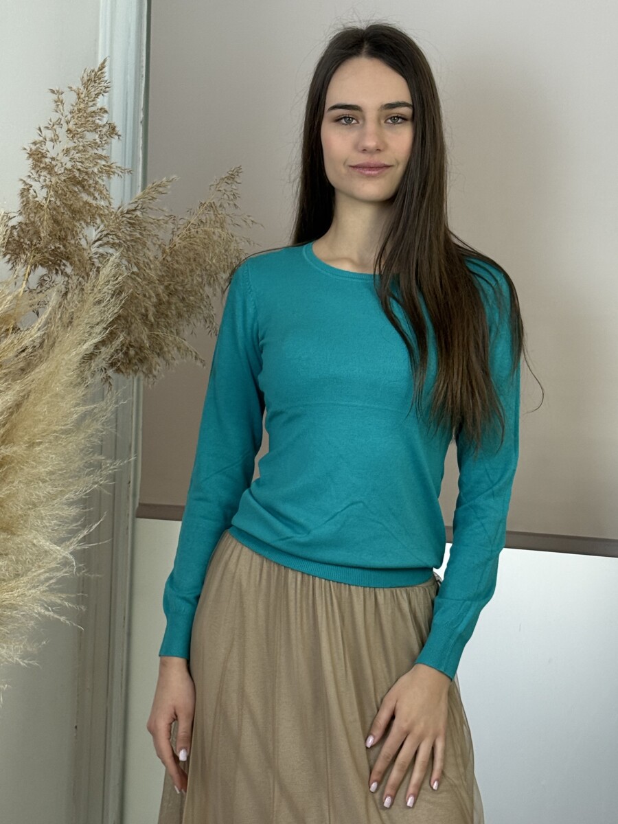 Passzés kereknyakú pulóver - sötét  menta - Kép 5