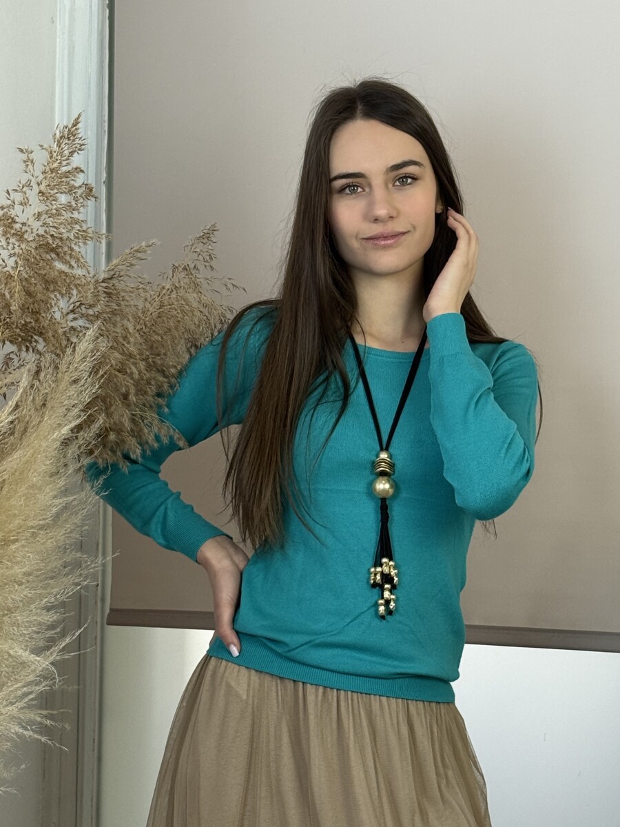 Passzés kereknyakú pulóver - sötét  menta - Kép 2