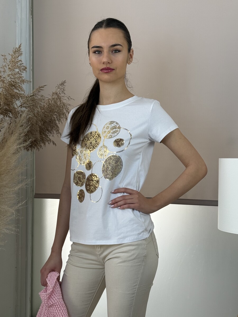 Mintás póló - fehér-camel - Kép 12