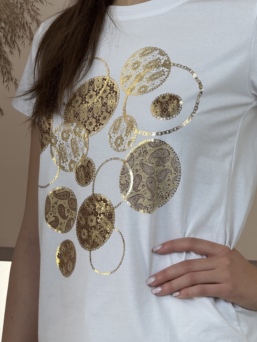 Mintás póló - fehér-camel - Kép 6