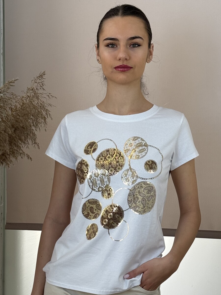 Mintás póló - fehér-camel - Kép 8