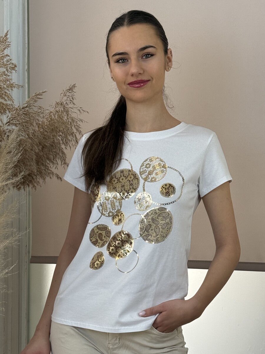 Mintás póló - fehér-camel - Kép 11