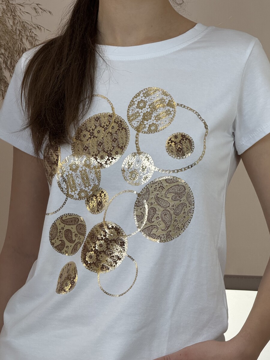 Mintás póló - fehér-camel - Kép 5