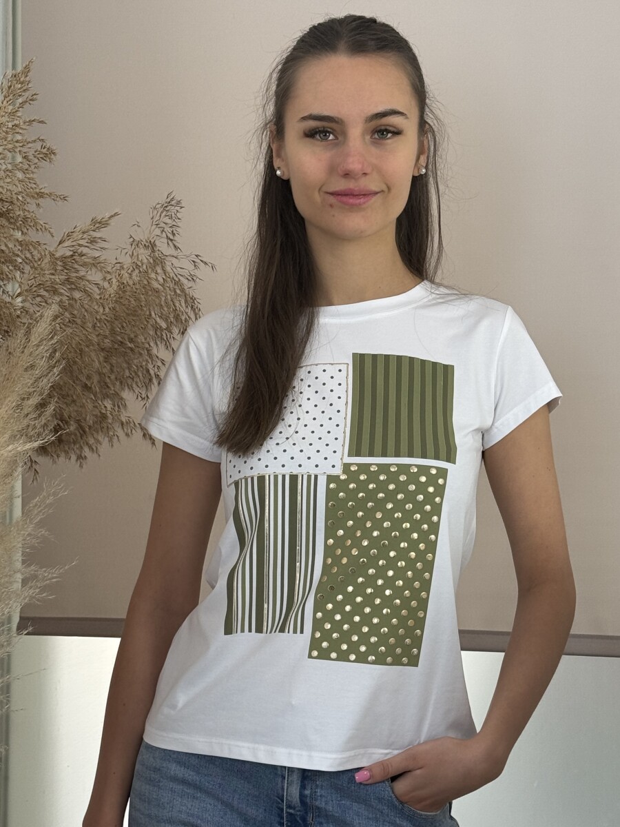 Mintás póló - fehér-khaki - Kép 10