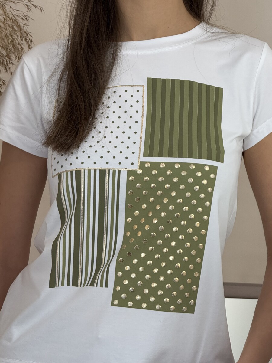 Mintás póló - fehér-khaki - Kép 11