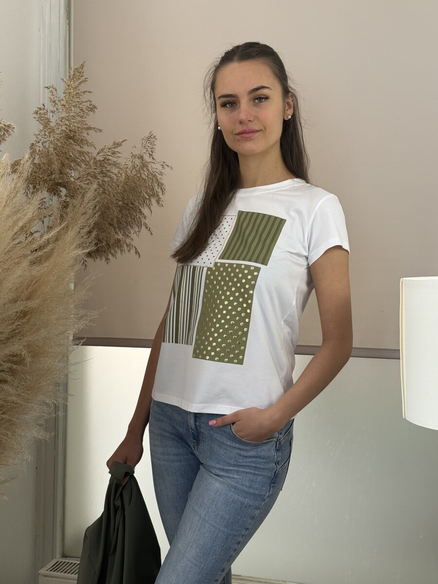 Mintás póló - fehér-khaki - Kép 13