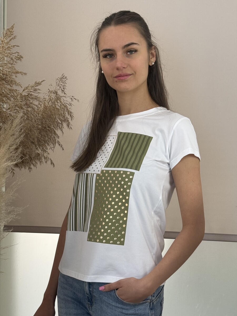 Mintás póló - fehér-khaki - Kép 14