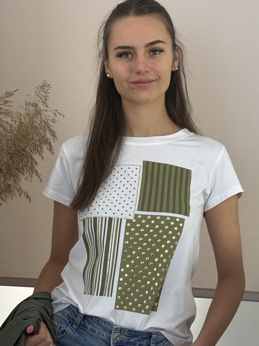 Mintás póló - fehér-khaki - Kép 3