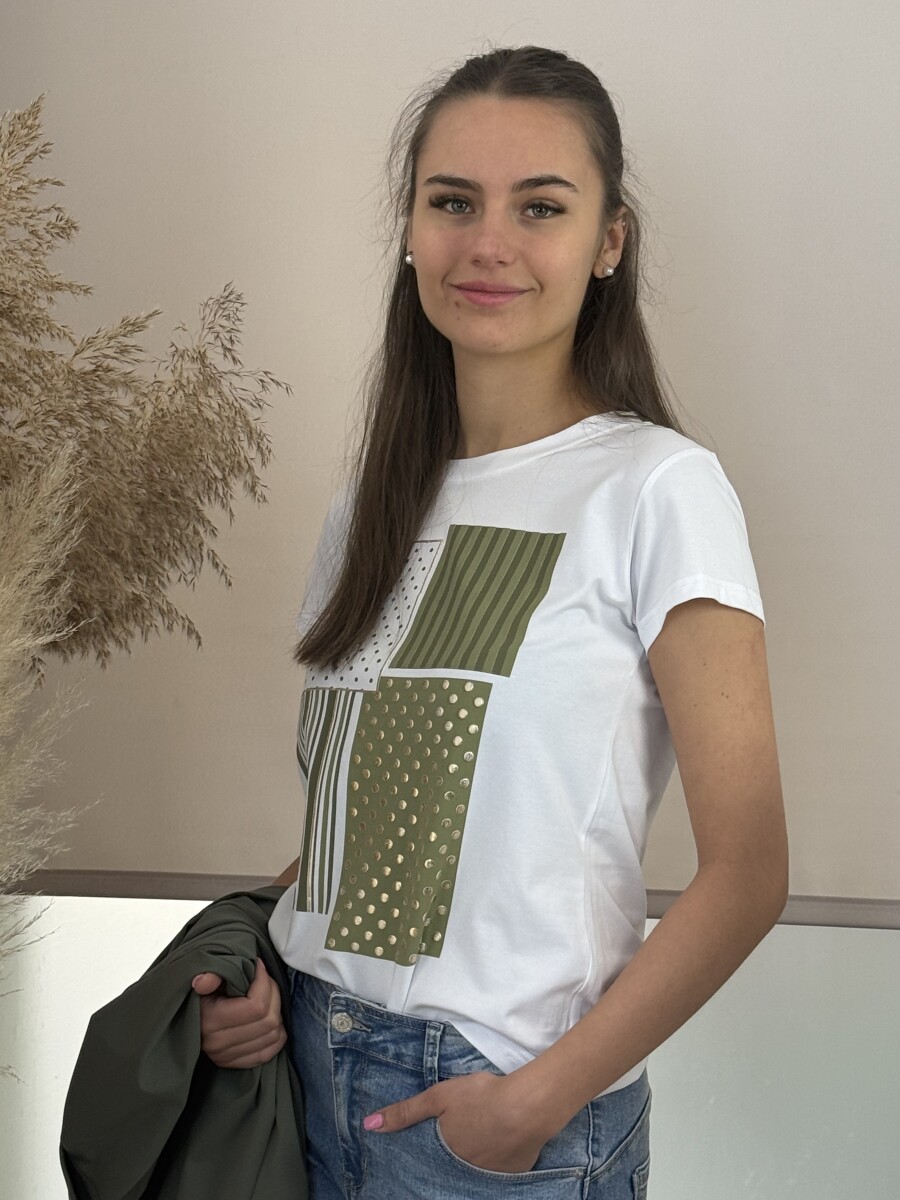 Mintás póló - fehér-khaki - Kép 4