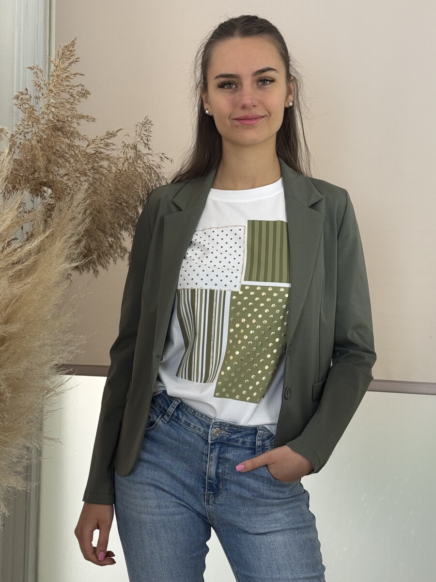 Mintás póló - fehér-khaki - Kép 2