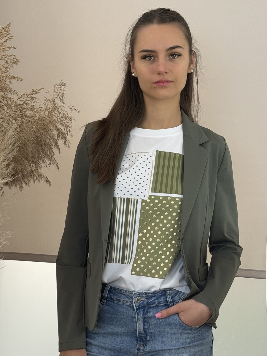 Mintás póló - fehér-khaki - Kép 6