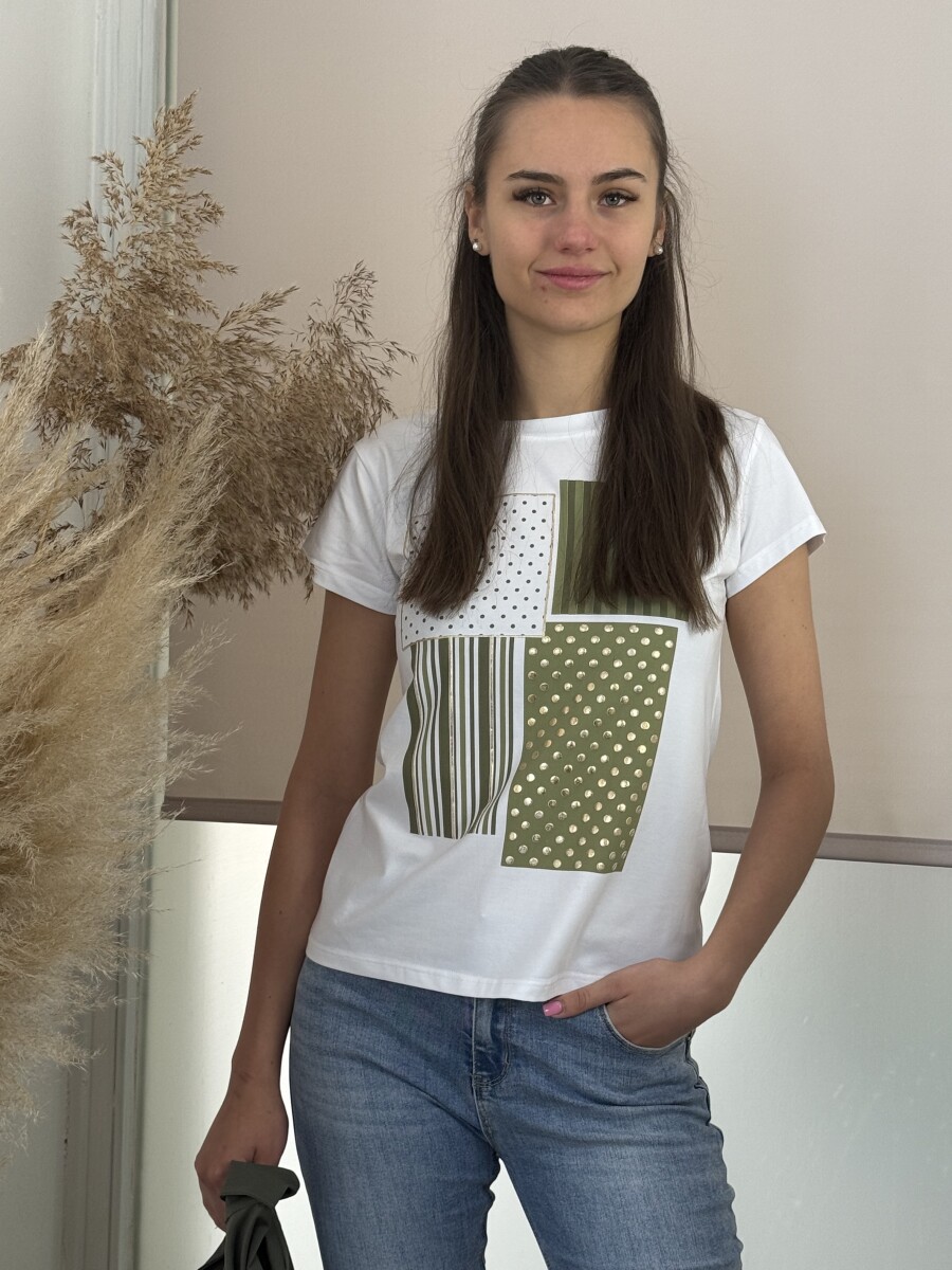Mintás póló - fehér-khaki - Kép 8