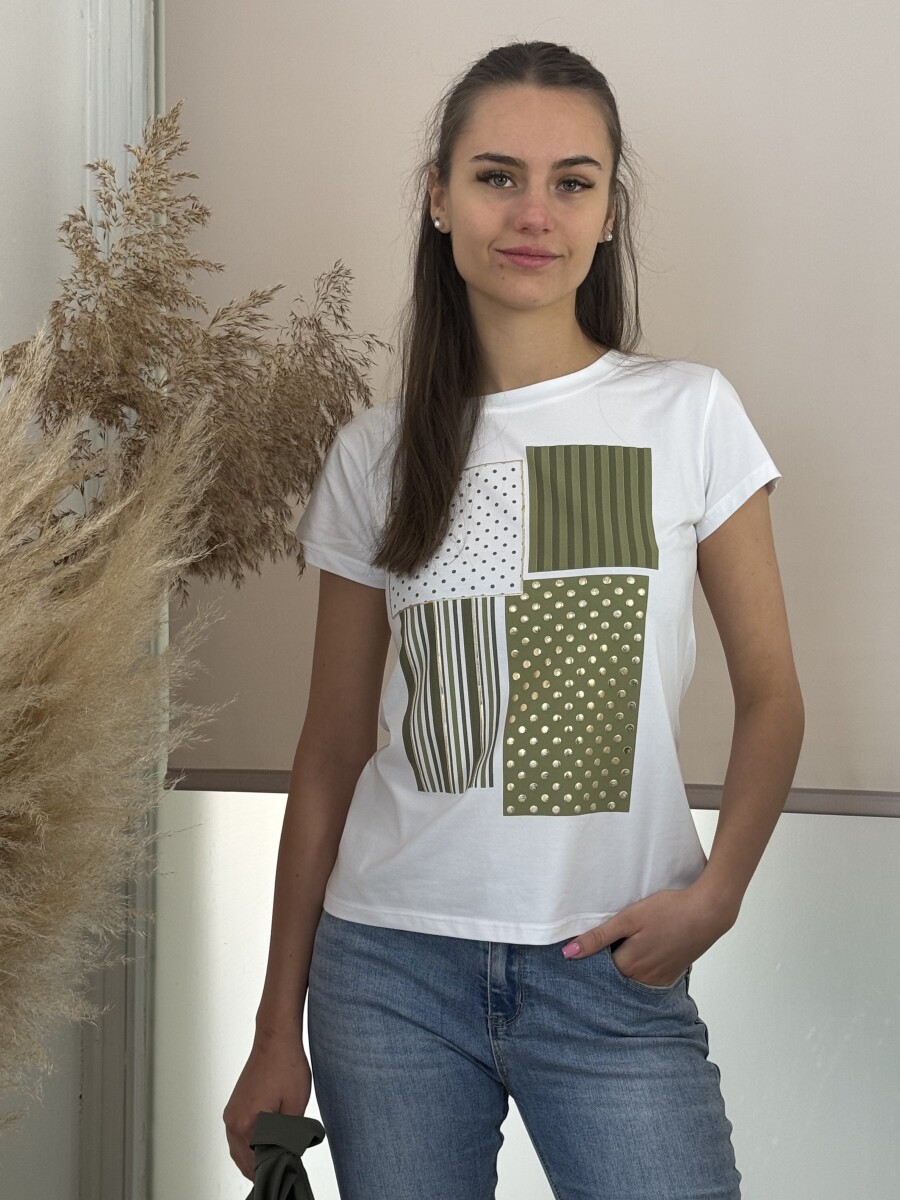 Mintás póló - fehér-khaki - Kép 9