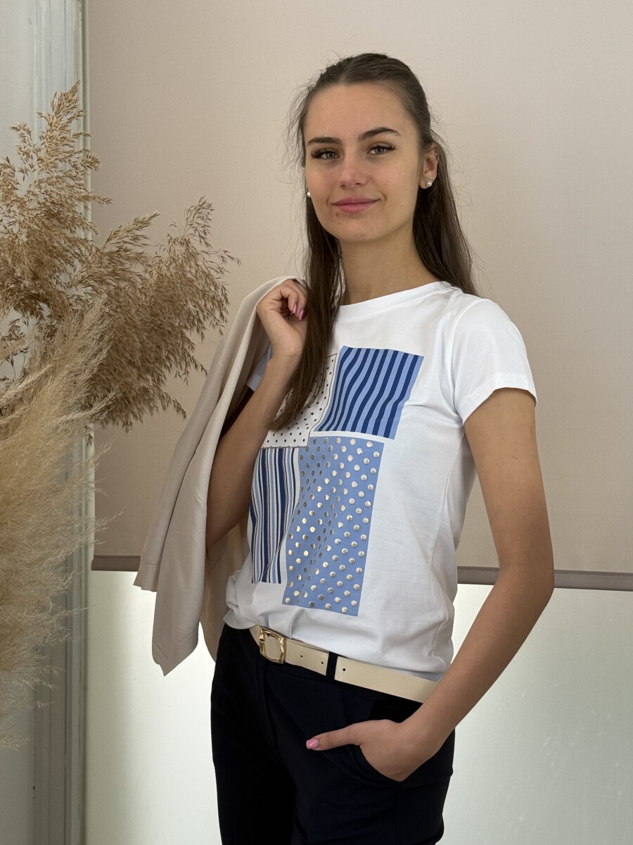 Mintás póló - fehér-sötétkék - Kép 10