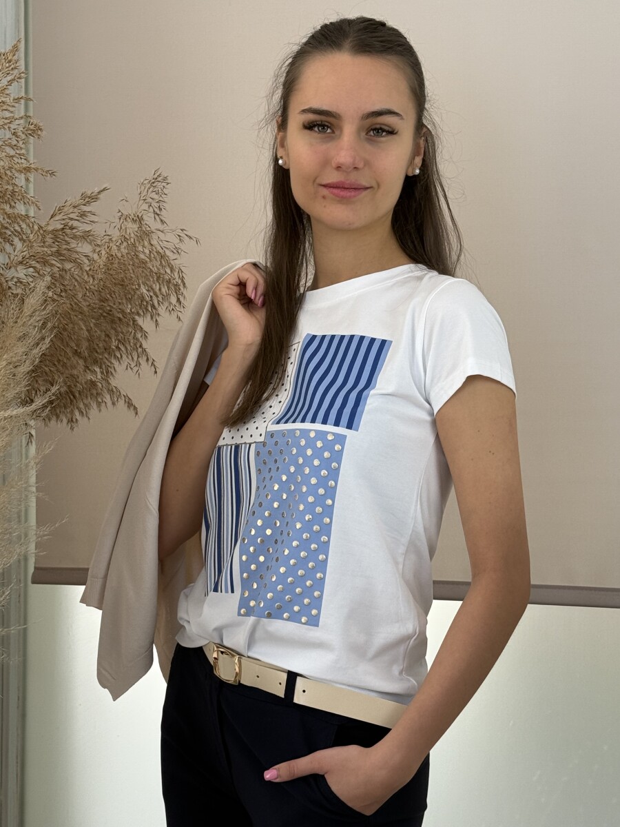 Mintás póló - fehér-sötétkék - Kép 11