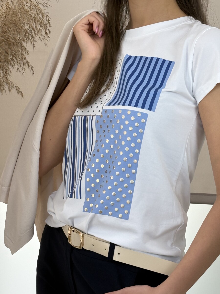 Mintás póló - fehér-sötétkék - Kép 12