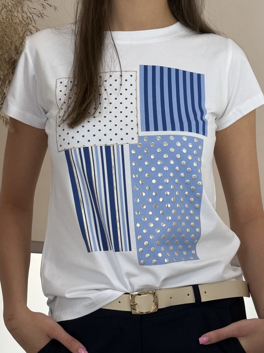 Mintás póló - fehér-sötétkék - Kép 8