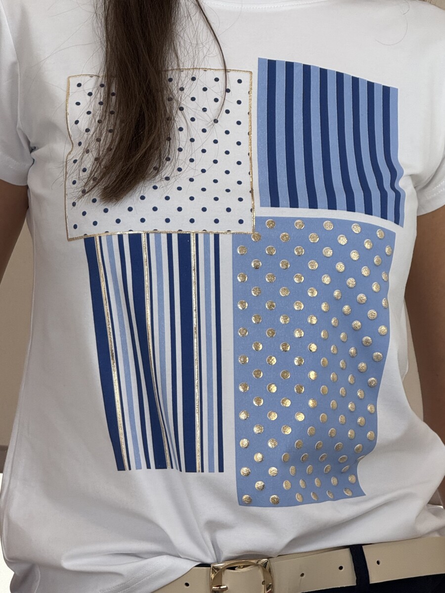 Mintás póló - fehér-sötétkék - Kép 14