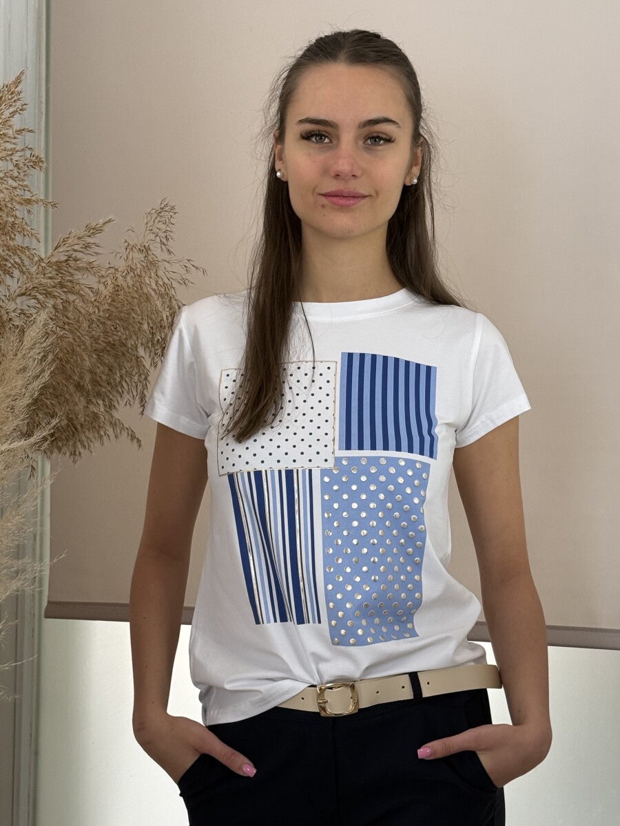 Mintás póló - fehér-sötétkék - Kép 3