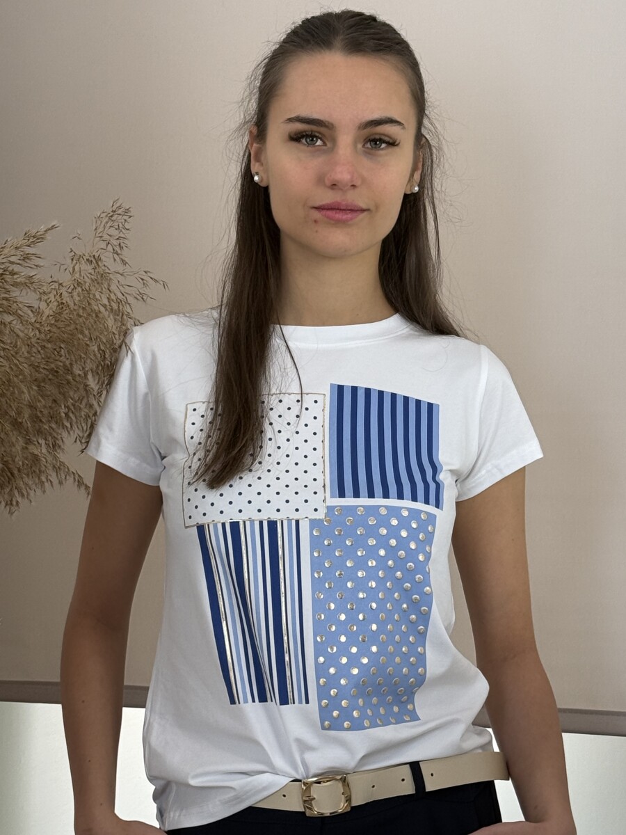 Mintás póló - fehér-sötétkék - Kép 4