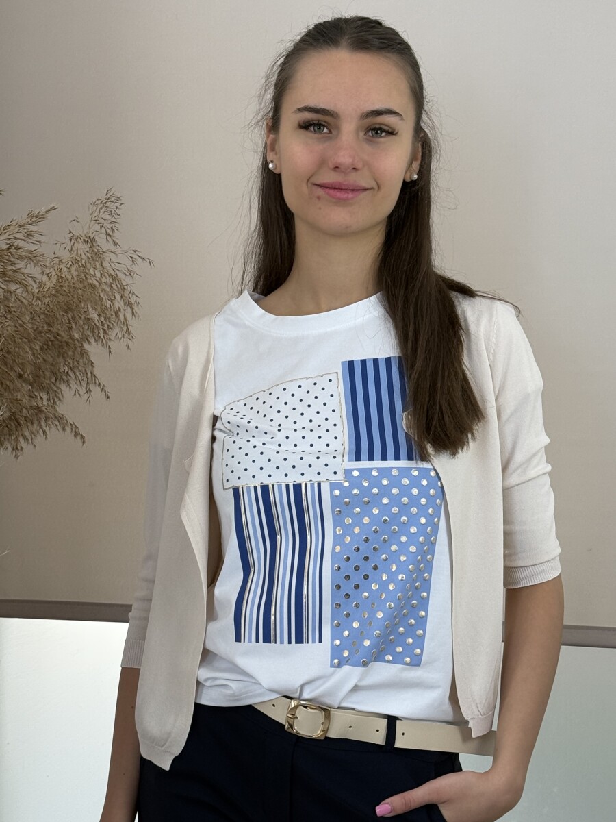 Mintás póló - fehér-sötétkék - Kép 6