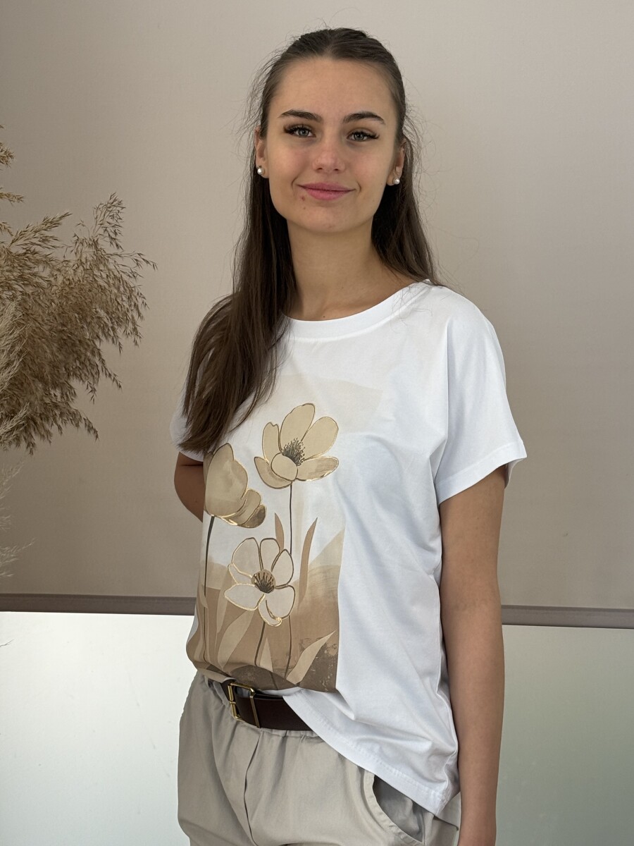 Virág mintás T ujjú póló - fehér-bézs - Kép 4