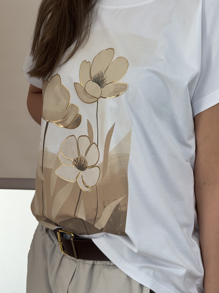 Virág mintás T ujjú póló - fehér-bézs - Kép 10