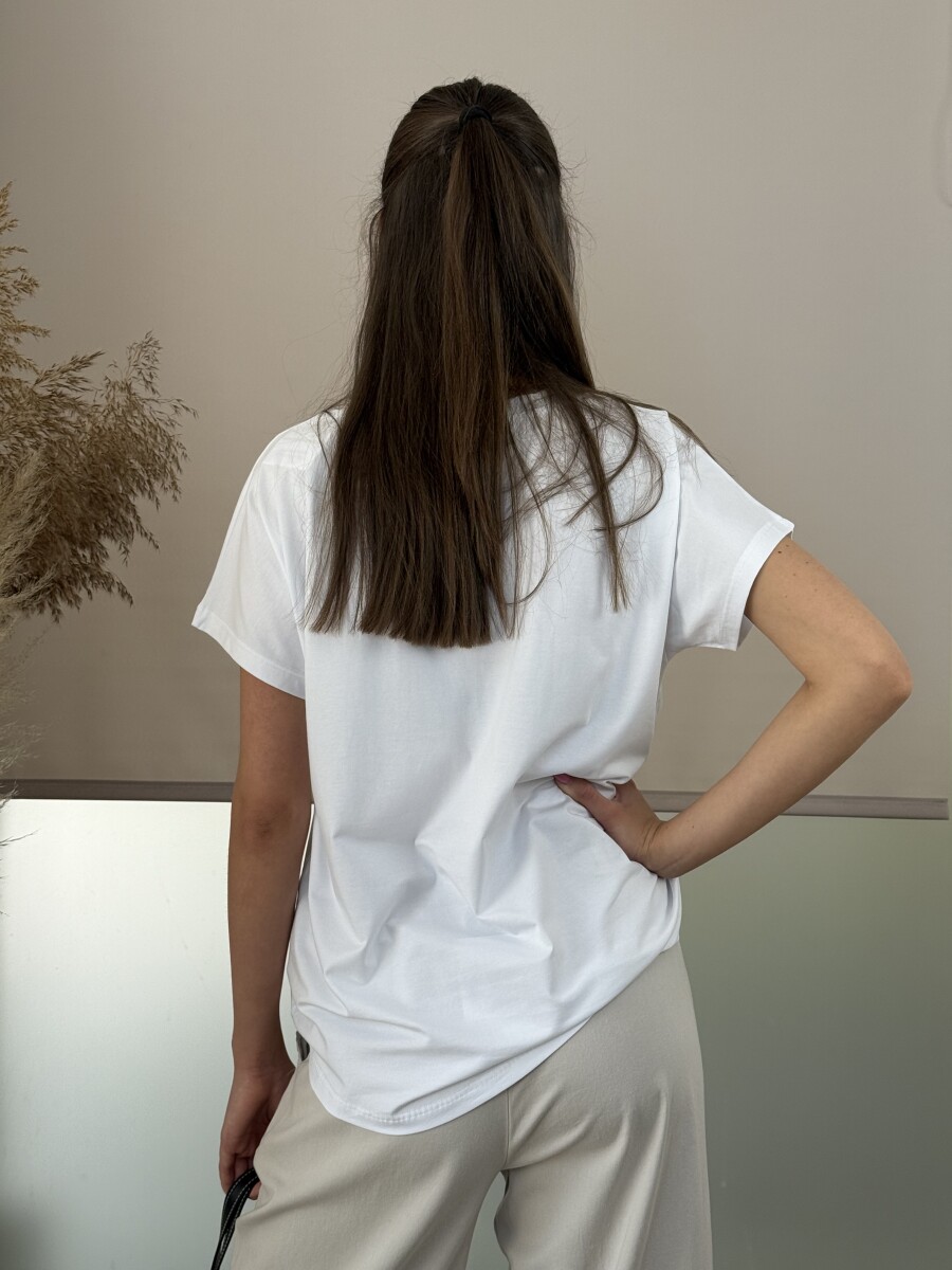 Virág mintás T ujjú póló - fehér-bézs - Kép 7