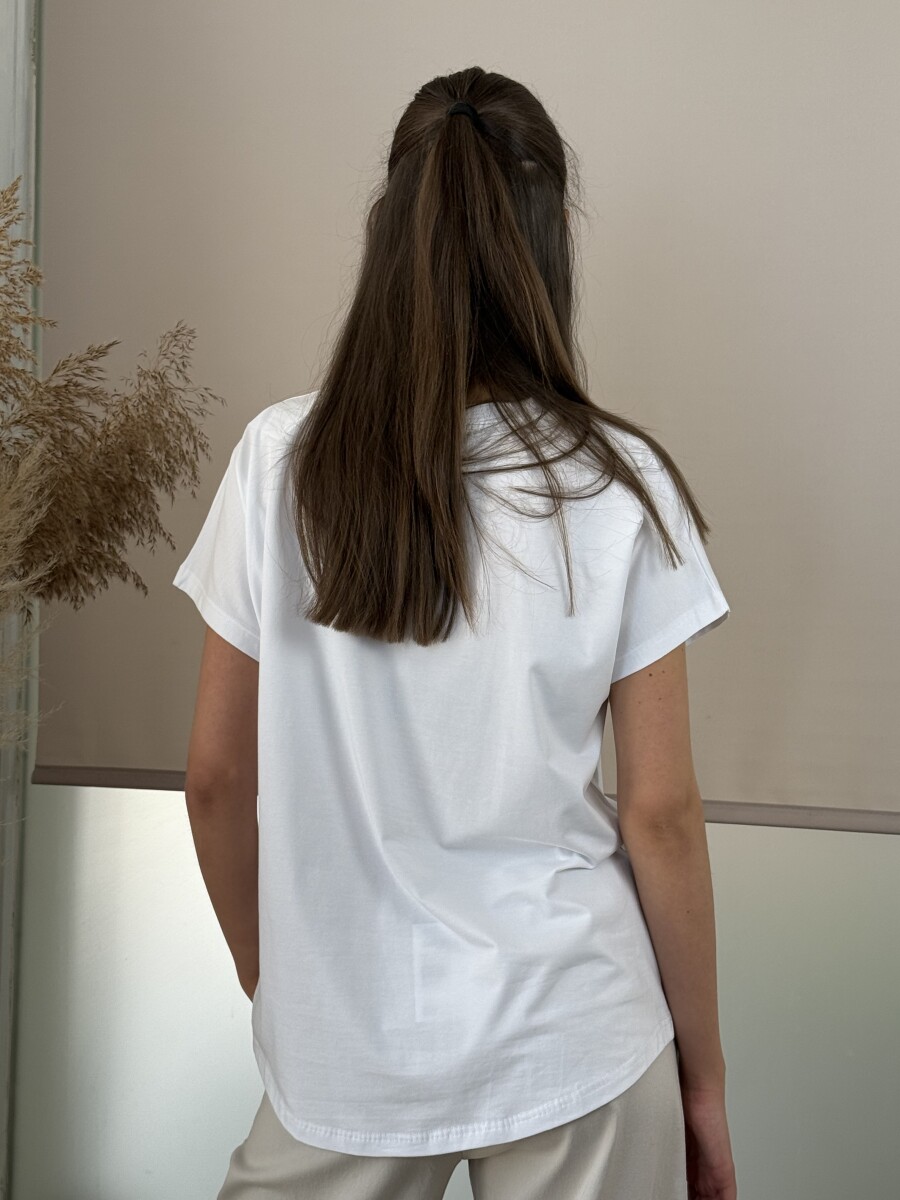 Virág mintás T ujjú póló - fehér-bézs - Kép 8