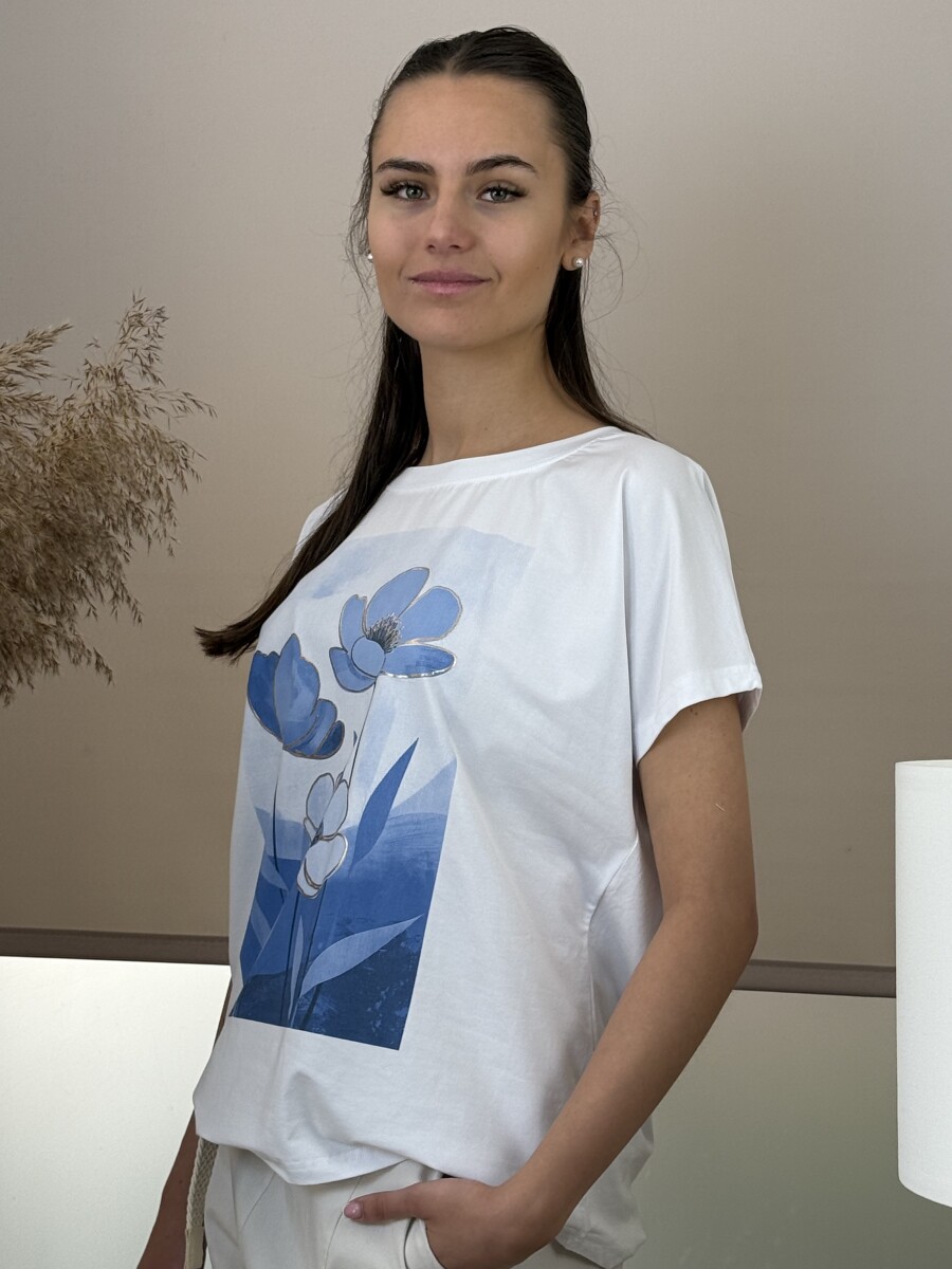Virág mintás T ujjú póló - fehér-kék - Kép 8