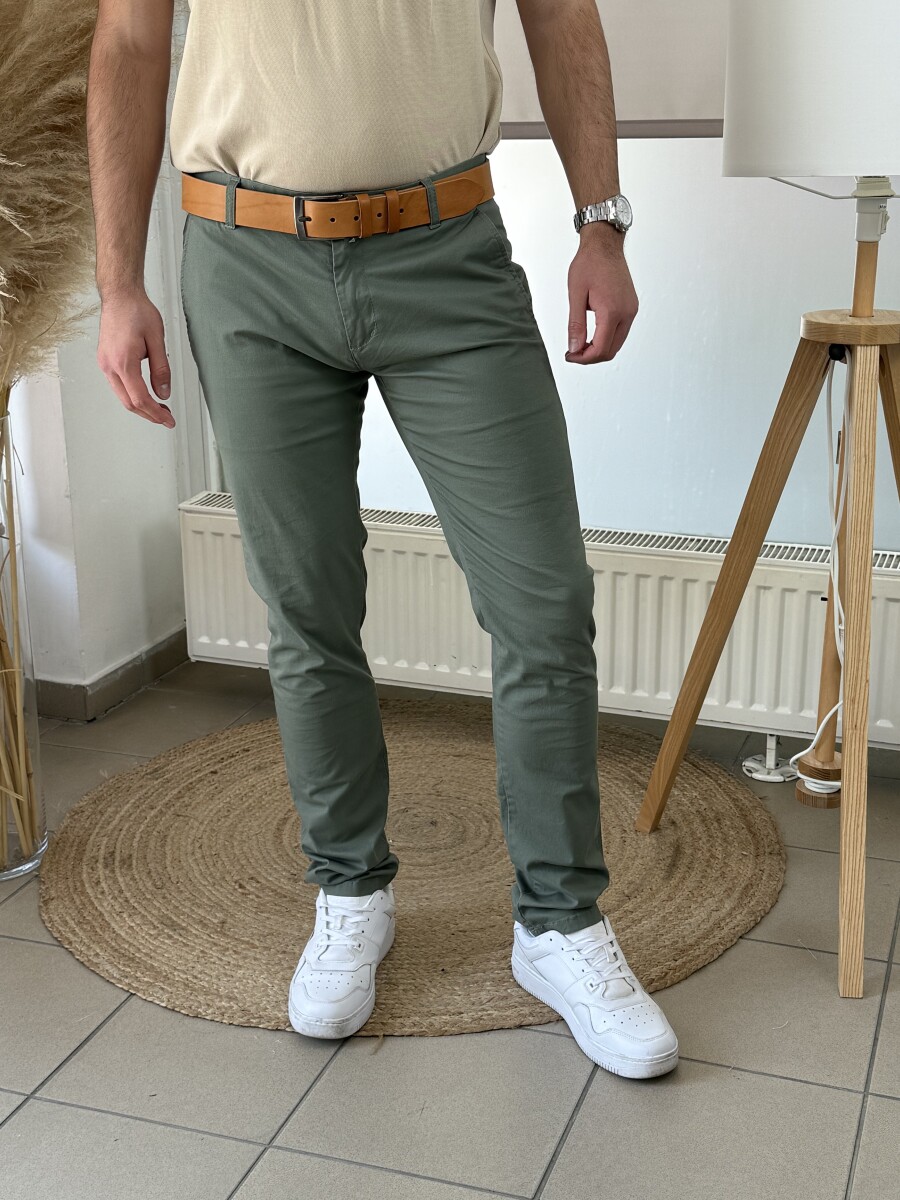 Egyszínű chino nadrág - khaki - Kép 4