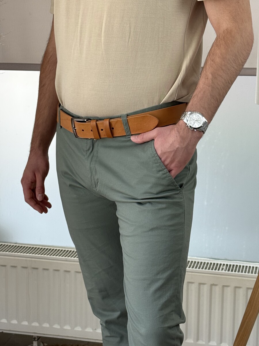 Egyszínű chino nadrág - khaki - Kép 5