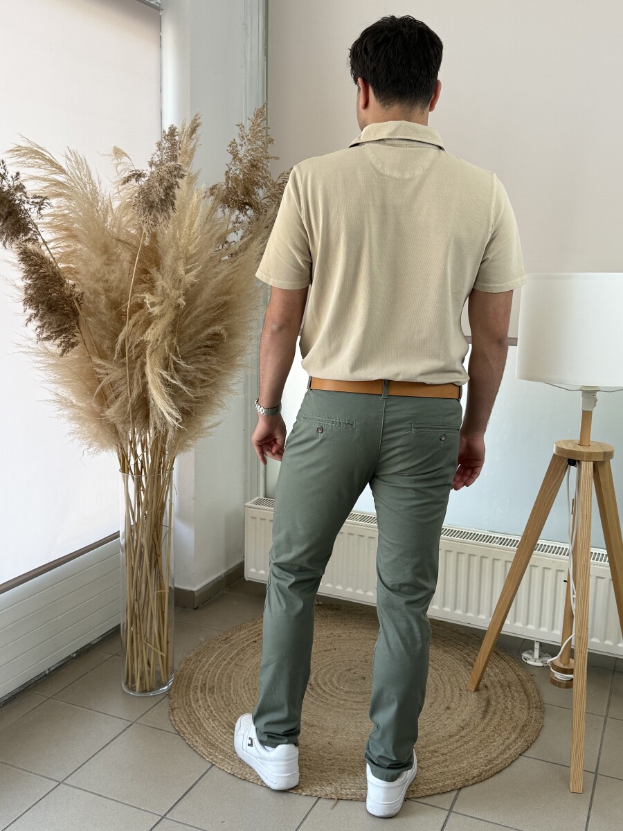 Egyszínű chino nadrág - khaki - Kép 7