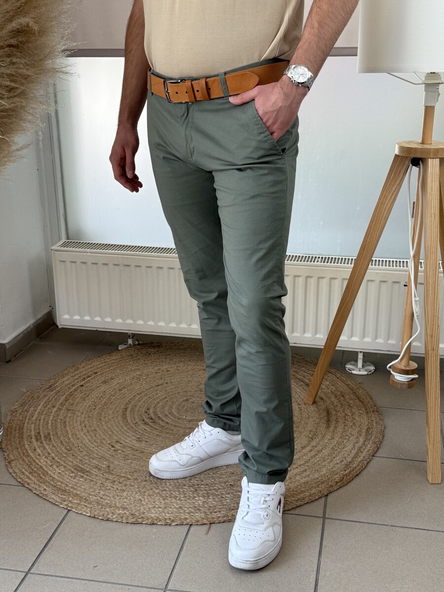 Egyszínű chino nadrág - khaki - Kép 3