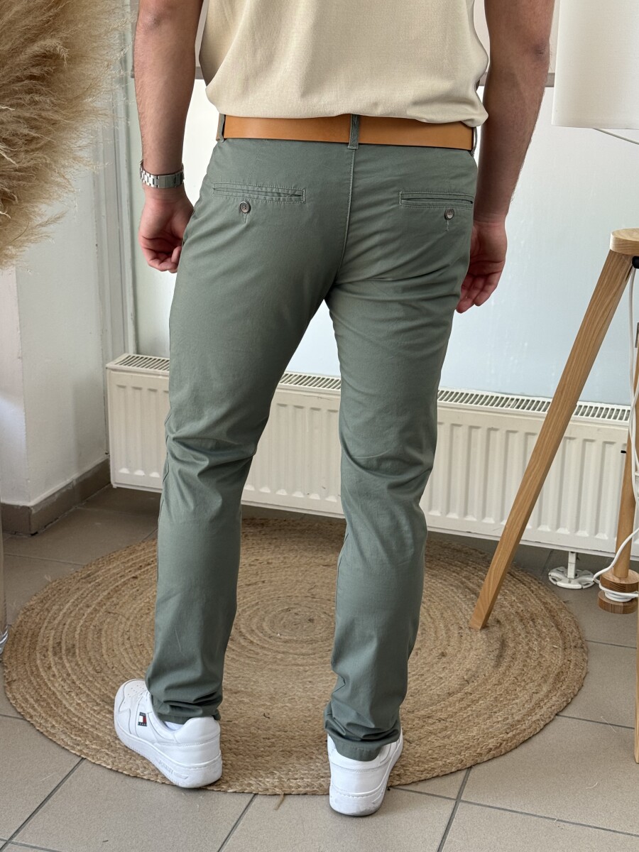 Egyszínű chino nadrág - khaki - Kép 8