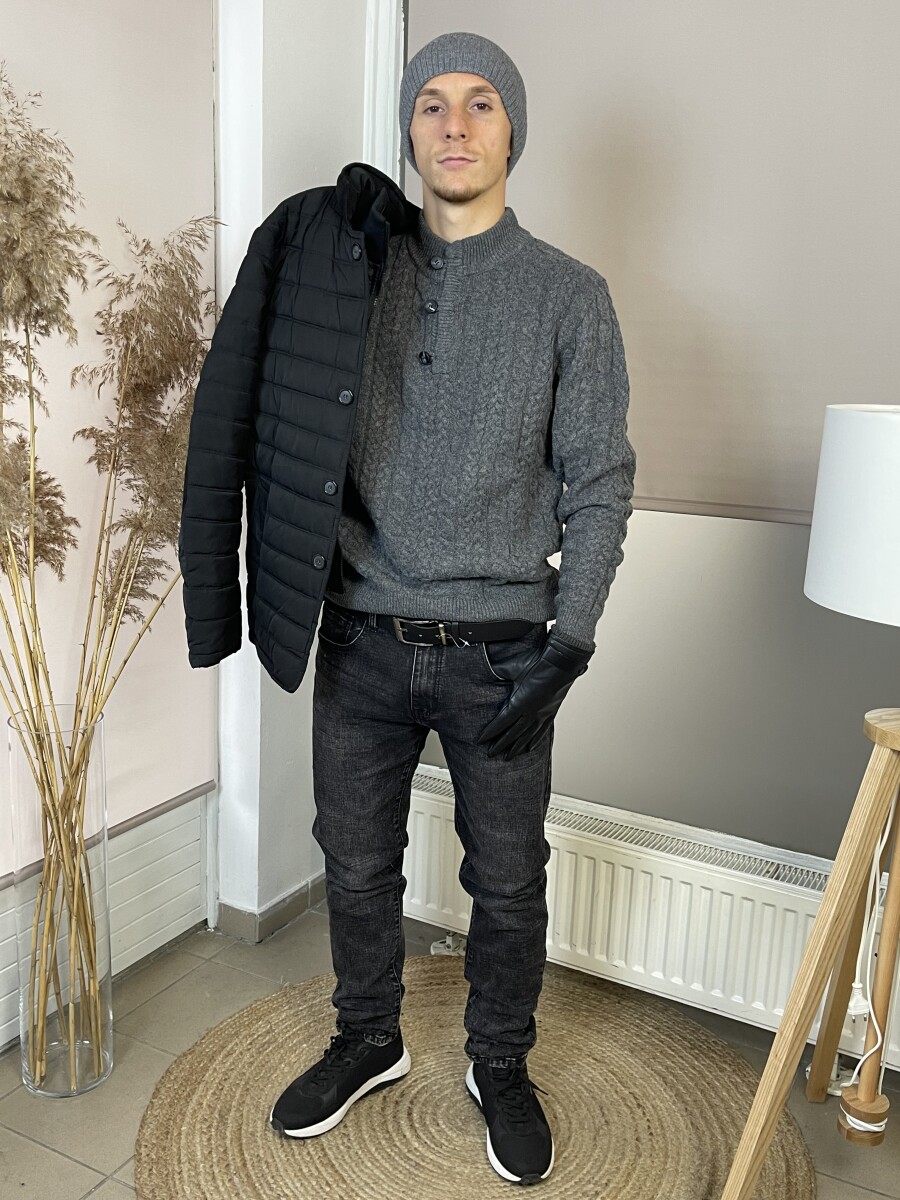 Bélelt férfi bőr kesztyű - fekete - Kép 4