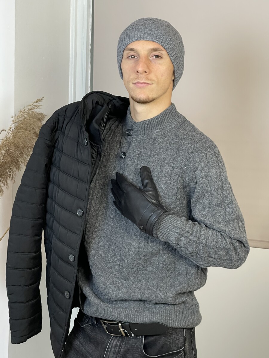 Bélelt férfi bőr kesztyű - fekete - Kép 1