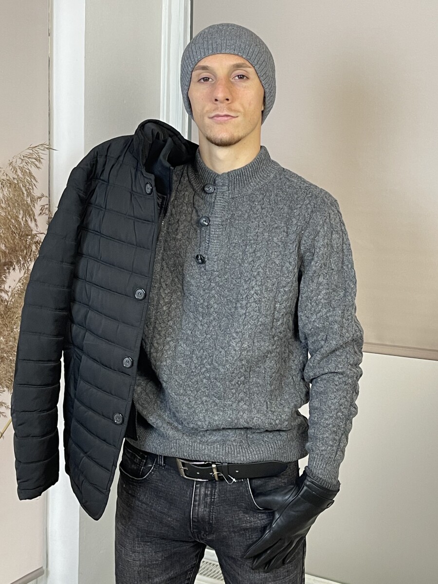 Bélelt férfi bőr kesztyű - fekete - Kép 4