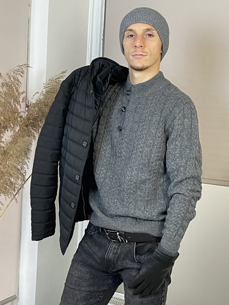 Bélelt férfi bőr kesztyű - fekete - Kép 5