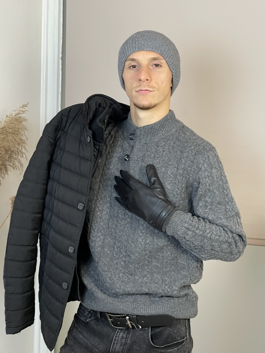 Bélelt férfi bőr kesztyű - fekete - Kép 6